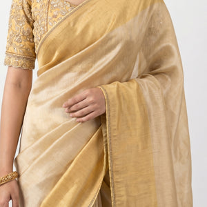 Yellow Silk Saree with Stitched Blouse and Zari, Cutdana & Sequins Work