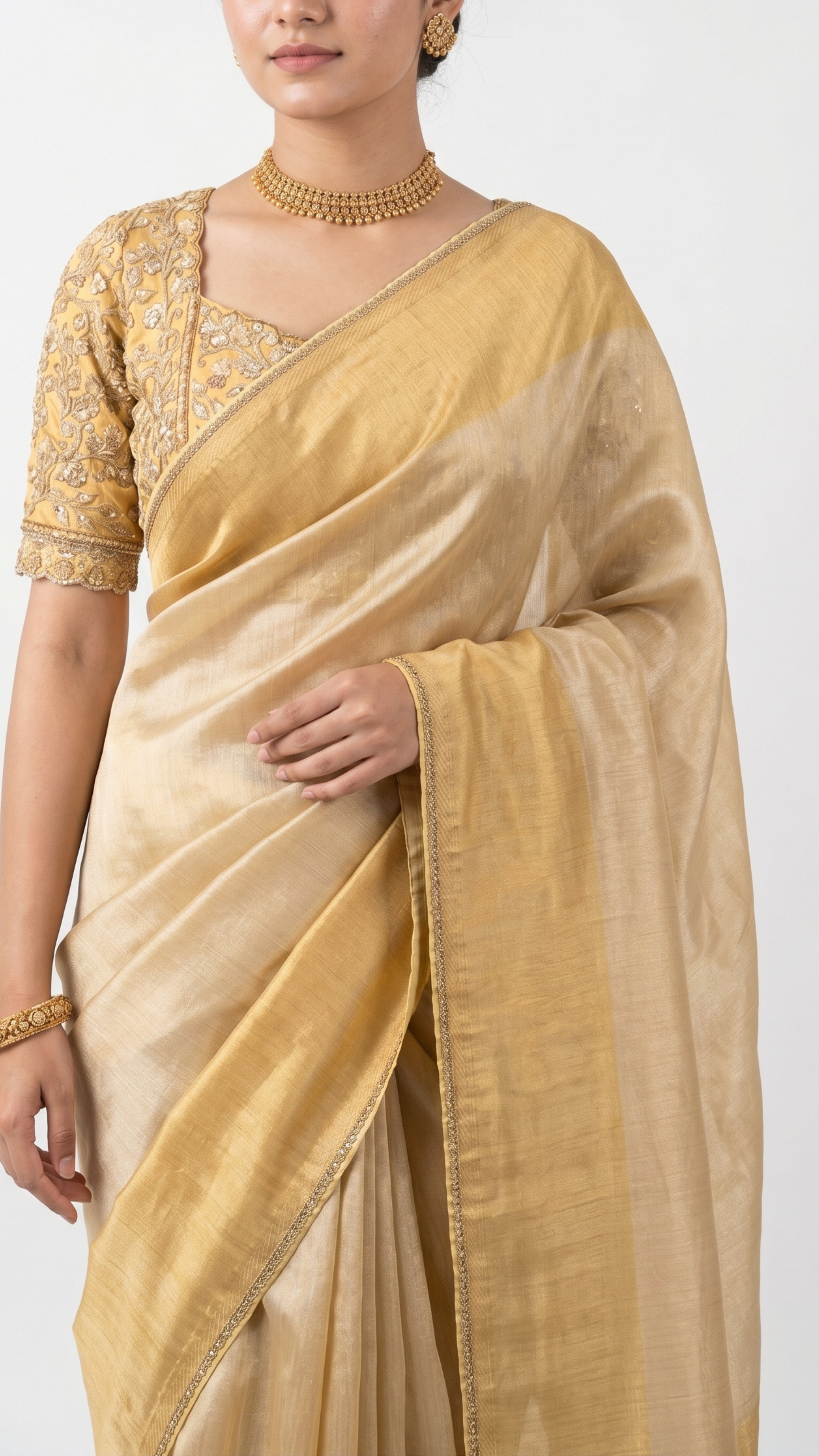 Yellow Silk Saree with Stitched Blouse and Zari, Cutdana & Sequins Work