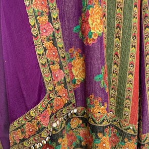 Purple Wrinkle Tissue Digital Printed Suit with Mirror Detailing and Palazzo