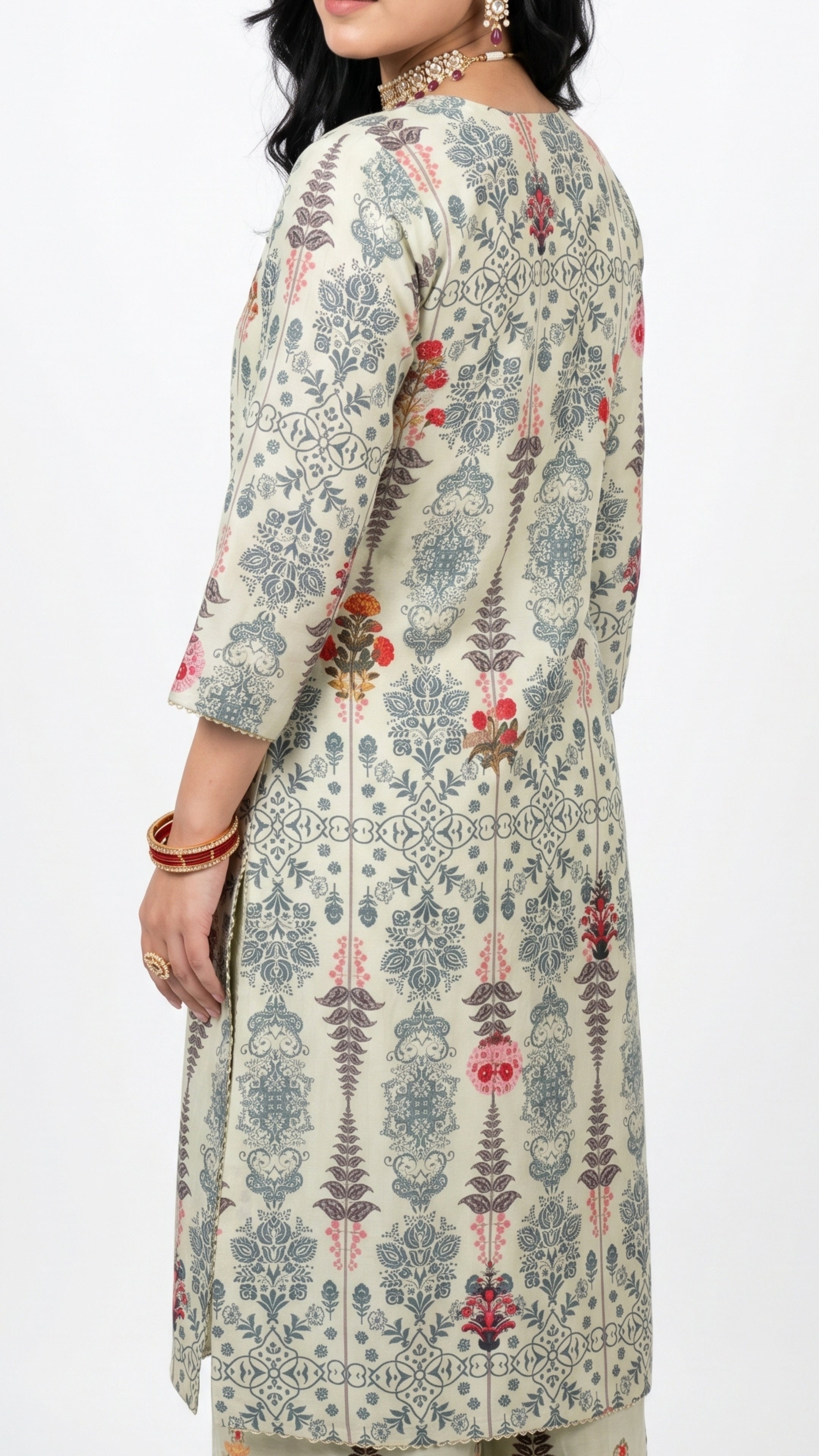 Mint Digital Printed Cotton Fabric Co-ord Set with Zari Work