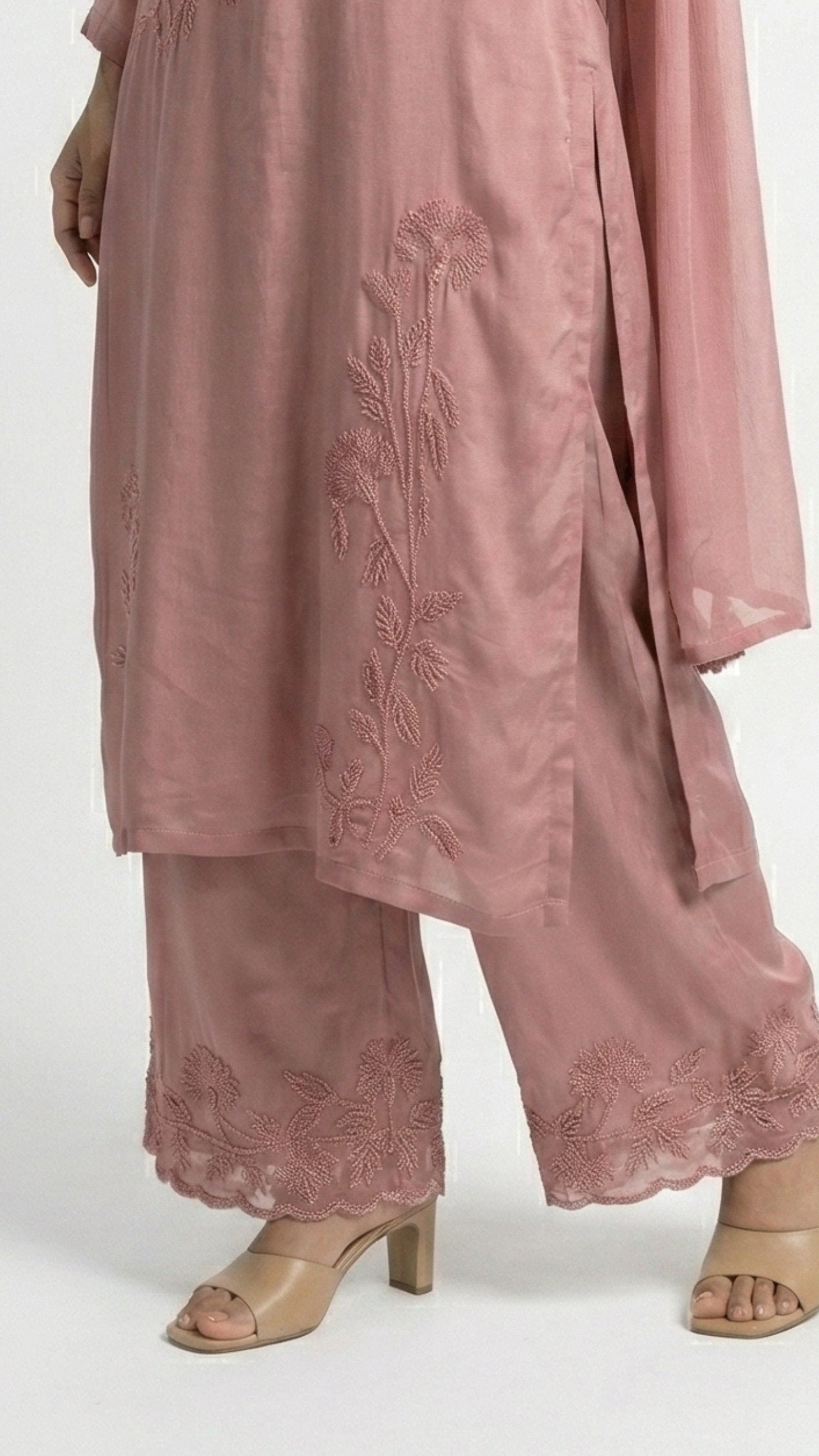 Pink Chinon Suit with Sequins & Cutdana Detailing