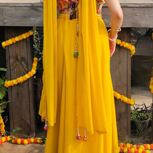 Mustard Georgette Indo-Western with Zari & Stone Work