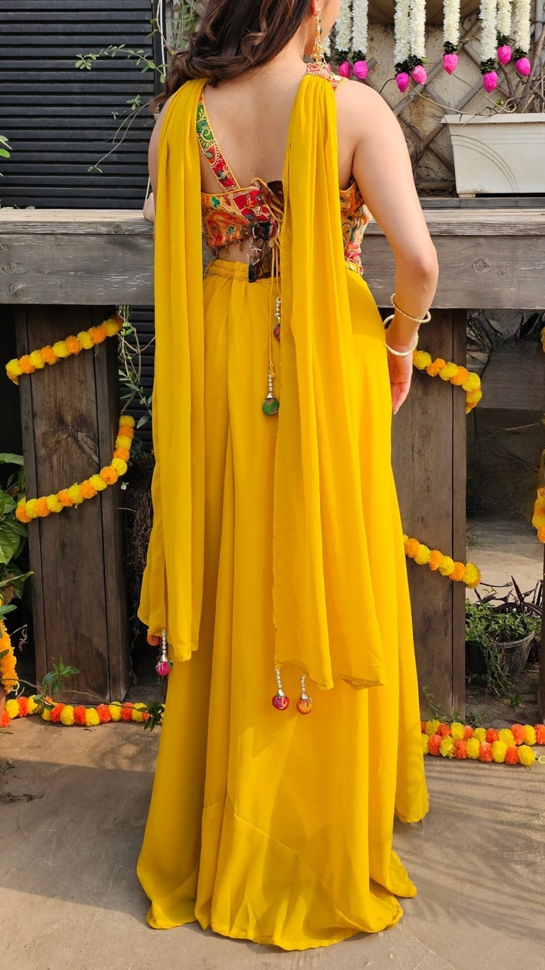 Mustard Georgette Indo-Western with Zari & Stone Work