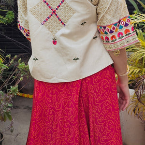 Rani Crepe 3 Piece Indowestern with Thread, Mirror, Zari, Moti and Dabka Work