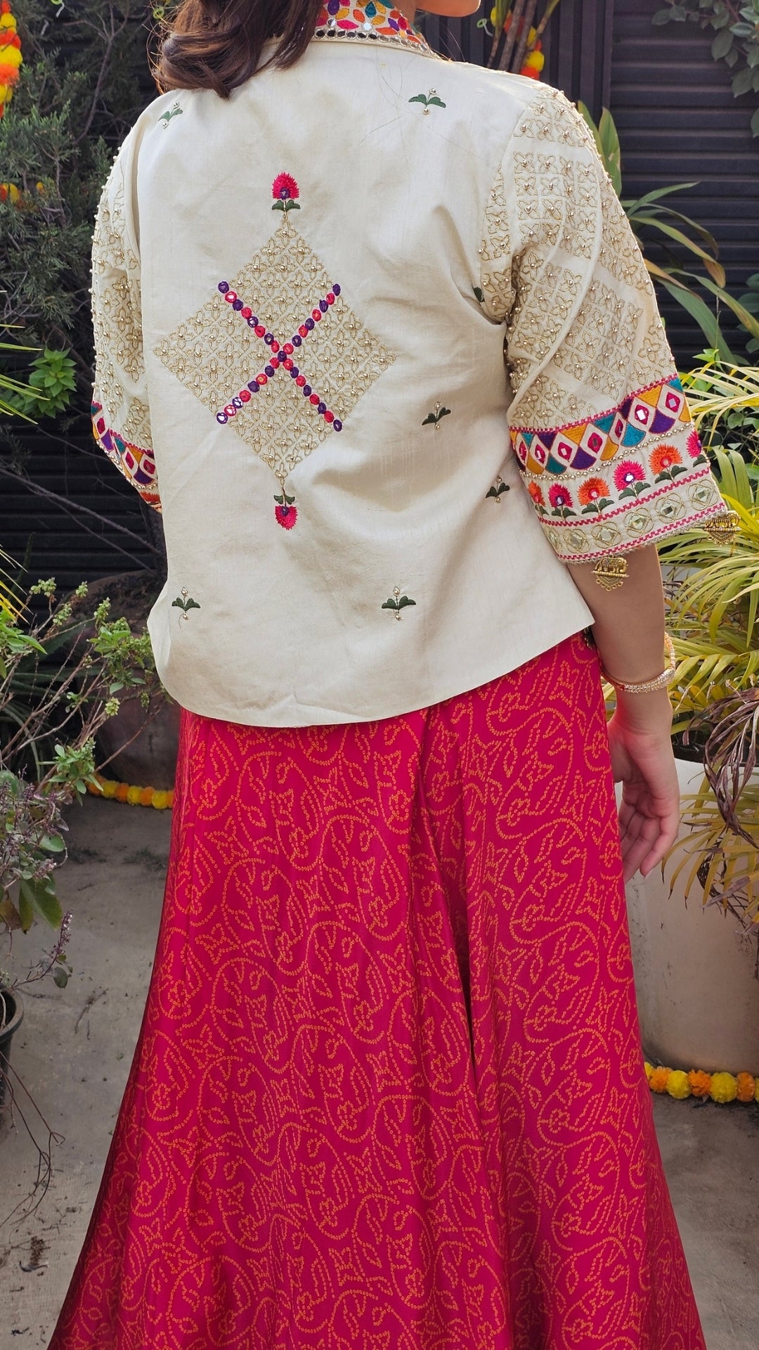 Rani Crepe 3 Piece Indowestern with Thread, Mirror, Zari, Moti and Dabka Work