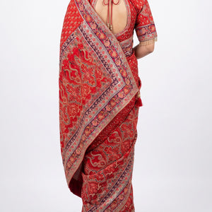 Maroon Digital Printed Silk Ready Made Saree Embellished With Sequins & Zari Work