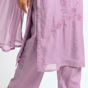 Muted Pastel Pink Organza Suit with Sequins, Cutdana & Moti Detailing