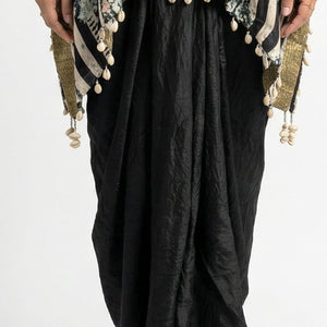 Black Hand Printed Crepe Coord Set with Moti, Sequins & Thread Detailing