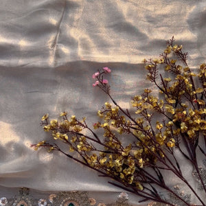 Golden Tissue Saree Embellished With Sequins, Dori, Stone & Cutdana Work