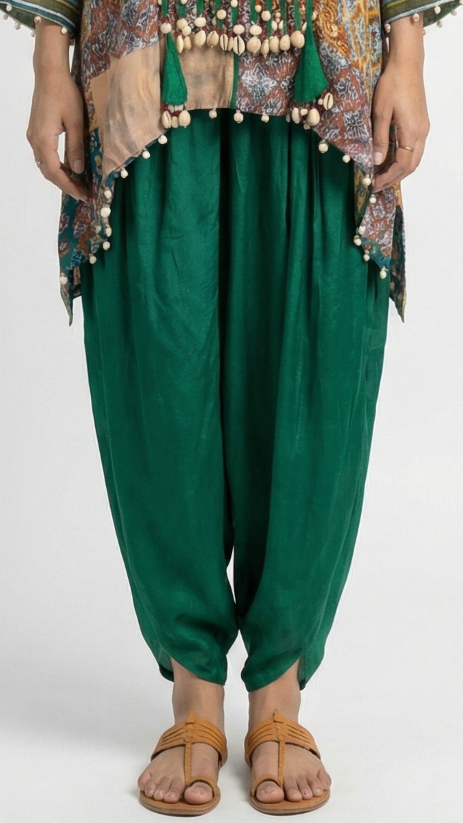 Emerald Green Crepe Coord Set with Dori & Moti Sippi Detailing