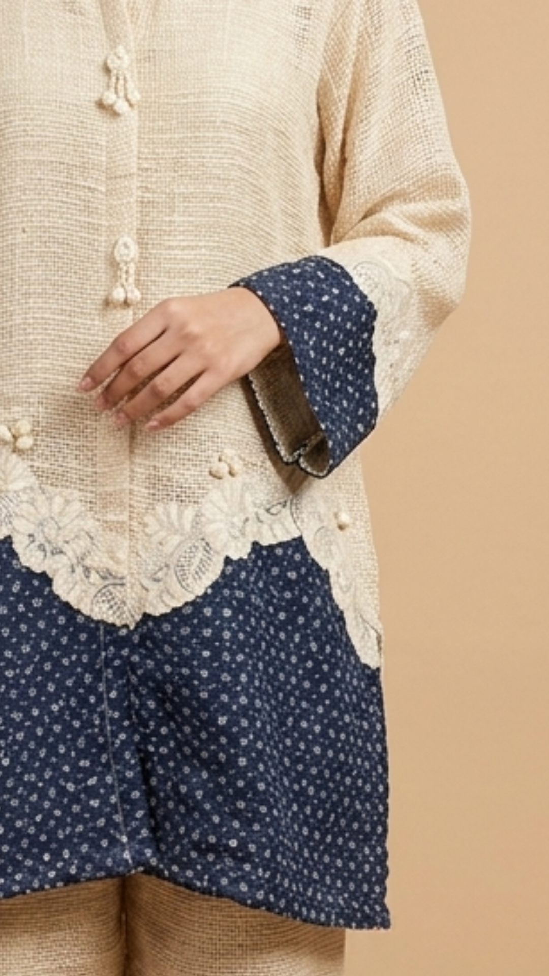 Blue and Beige Jute Coord Set with Sequins Work