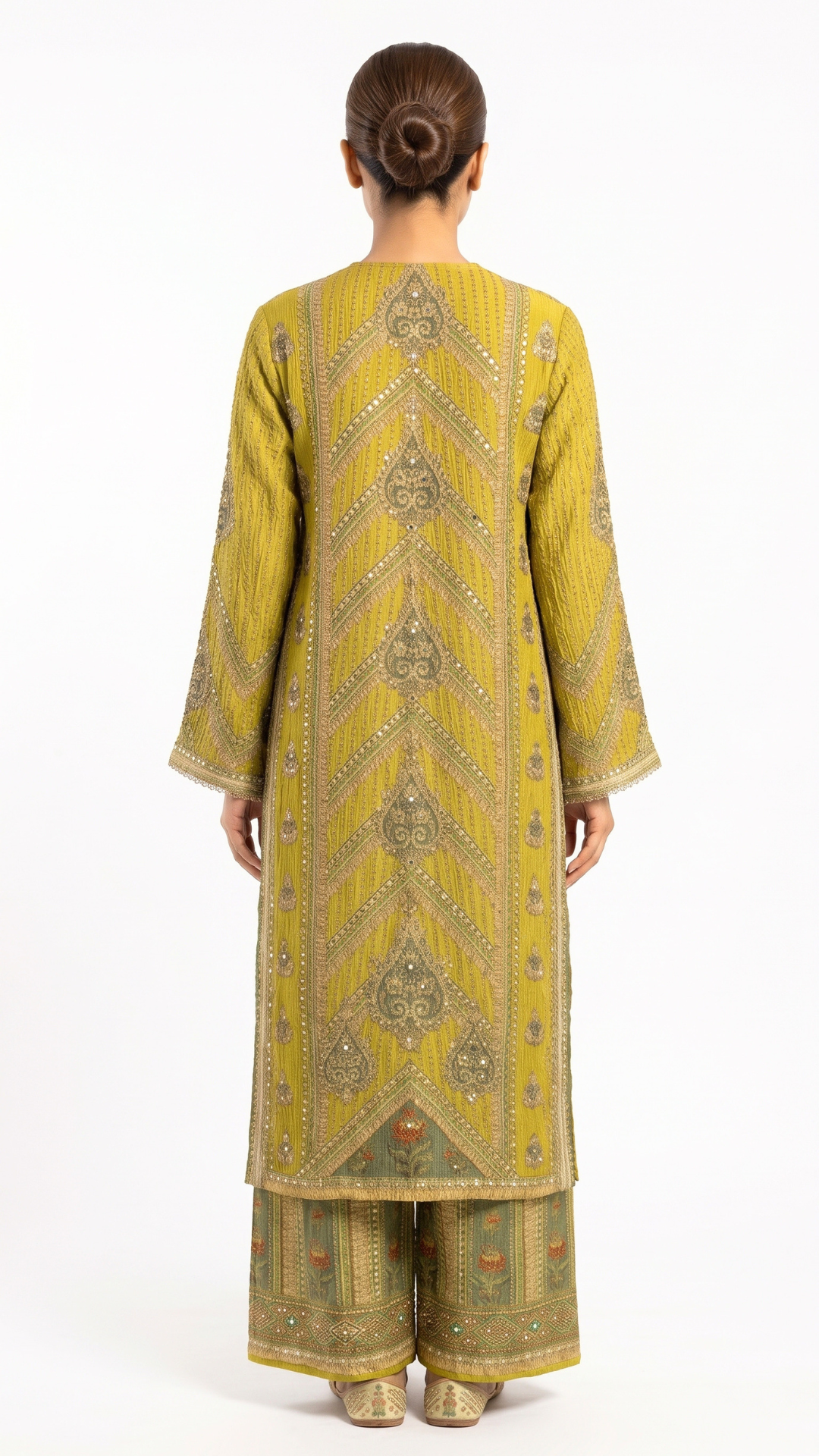 Mustard Yellow Wrinkle Tissue Stone and mirror Sequins