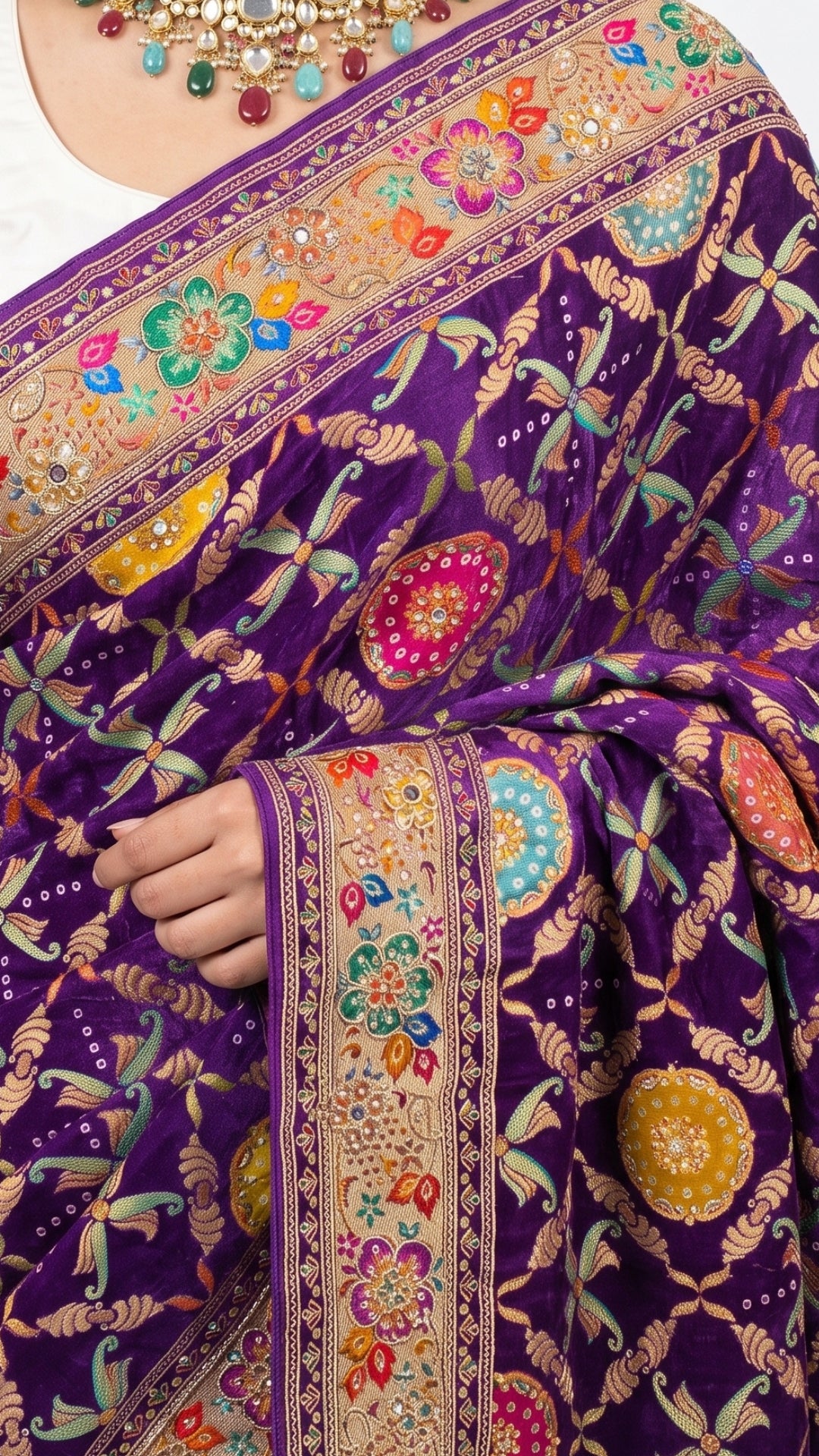 Purple Banarasi Silk Satin Unstitched Saree with Dabka, Sequins & Cut Dana Work