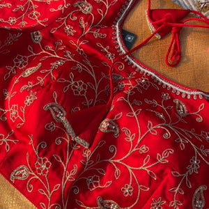 Mustard Brocade Saree Embellished With Zari & Cut Dana Work