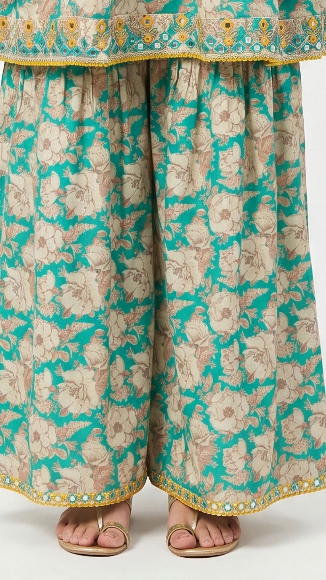Green Cotton Peplum , Thread Work With Mirror Work & Zari Sequins