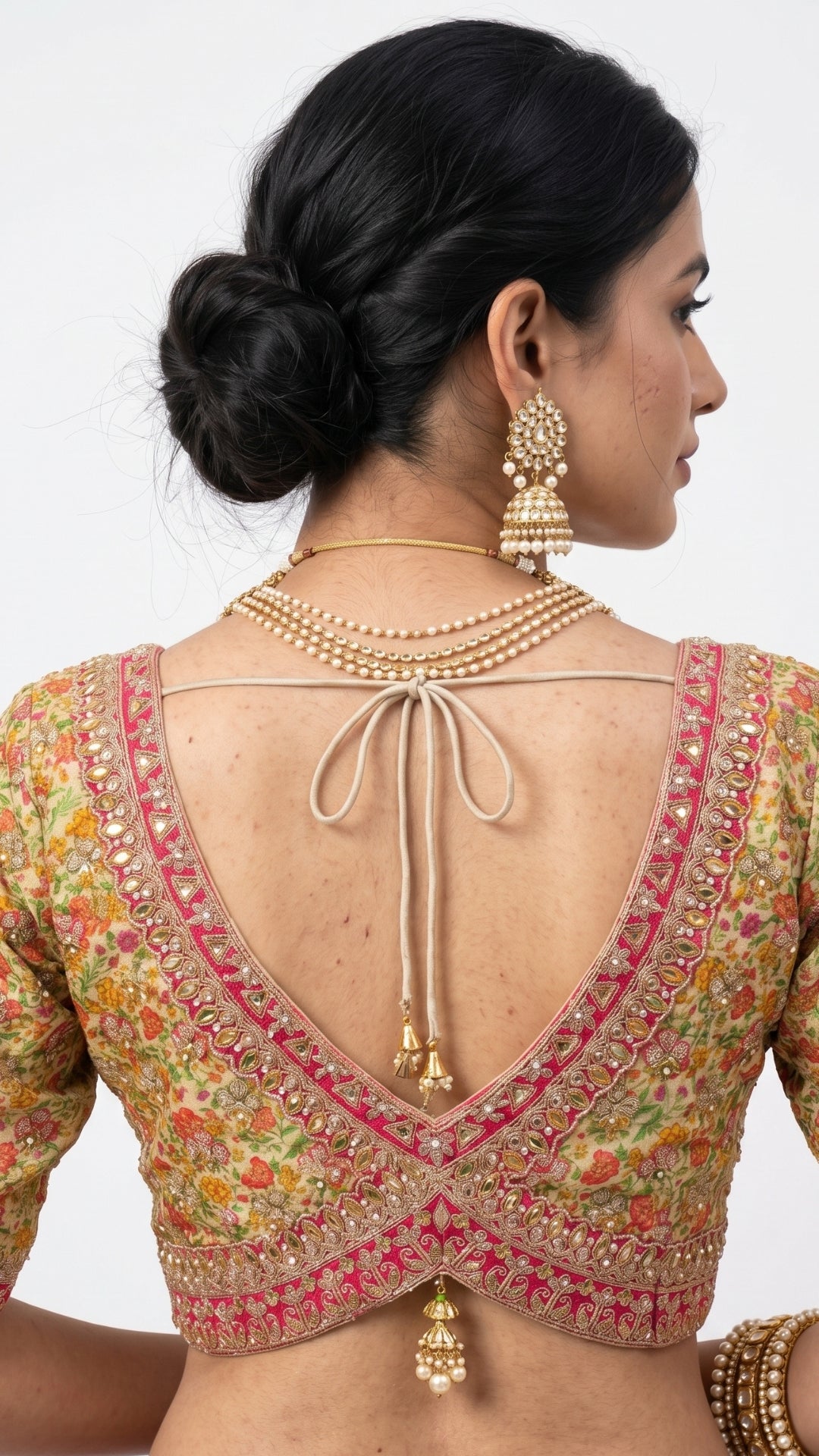 Champagne Gold Tissue Silk Saree with Mirror & Kundan Work