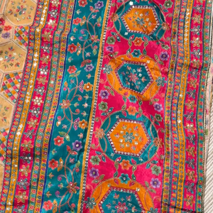 Multicolour Digital Printed Silk Ready Made Saree Embellished With Zari & Sequins Work