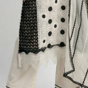 White Muslin Suit with Stone & Lace Detailing