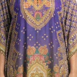 Purple Muslin Crepe Coord Set with Digital Print, Pearl & Mirror Detailing