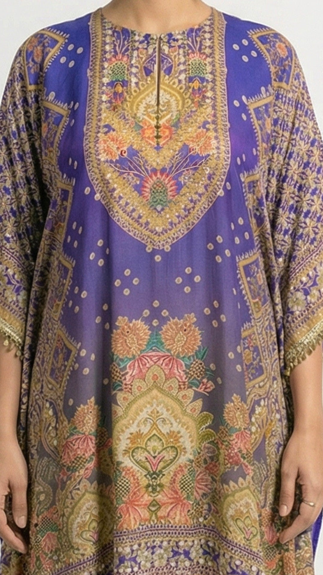 Purple Muslin Crepe Coord Set with Digital Print, Pearl & Mirror Detailing