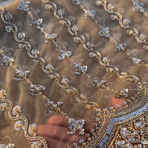 Golden Net Saree Embellished With Cutdana & Sequins Work
