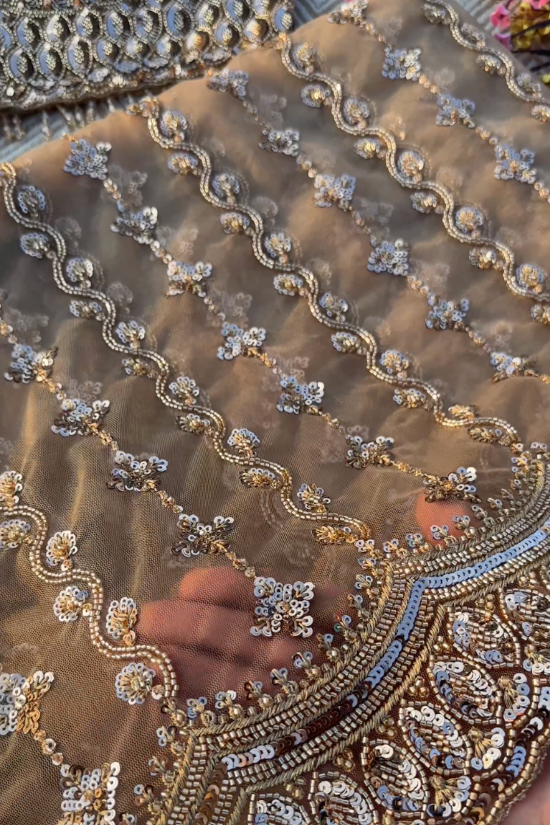 Golden Net Saree Embellished With Cutdana & Sequins Work