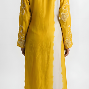 Yellow Cotton Silk Coord Set with Sequin and Moti Work