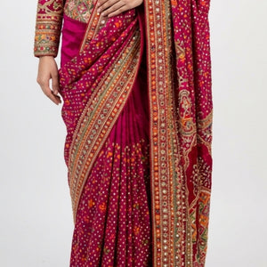 Fuchsia Tissue Silk Saree with Zari, Sequins & Cutdana work