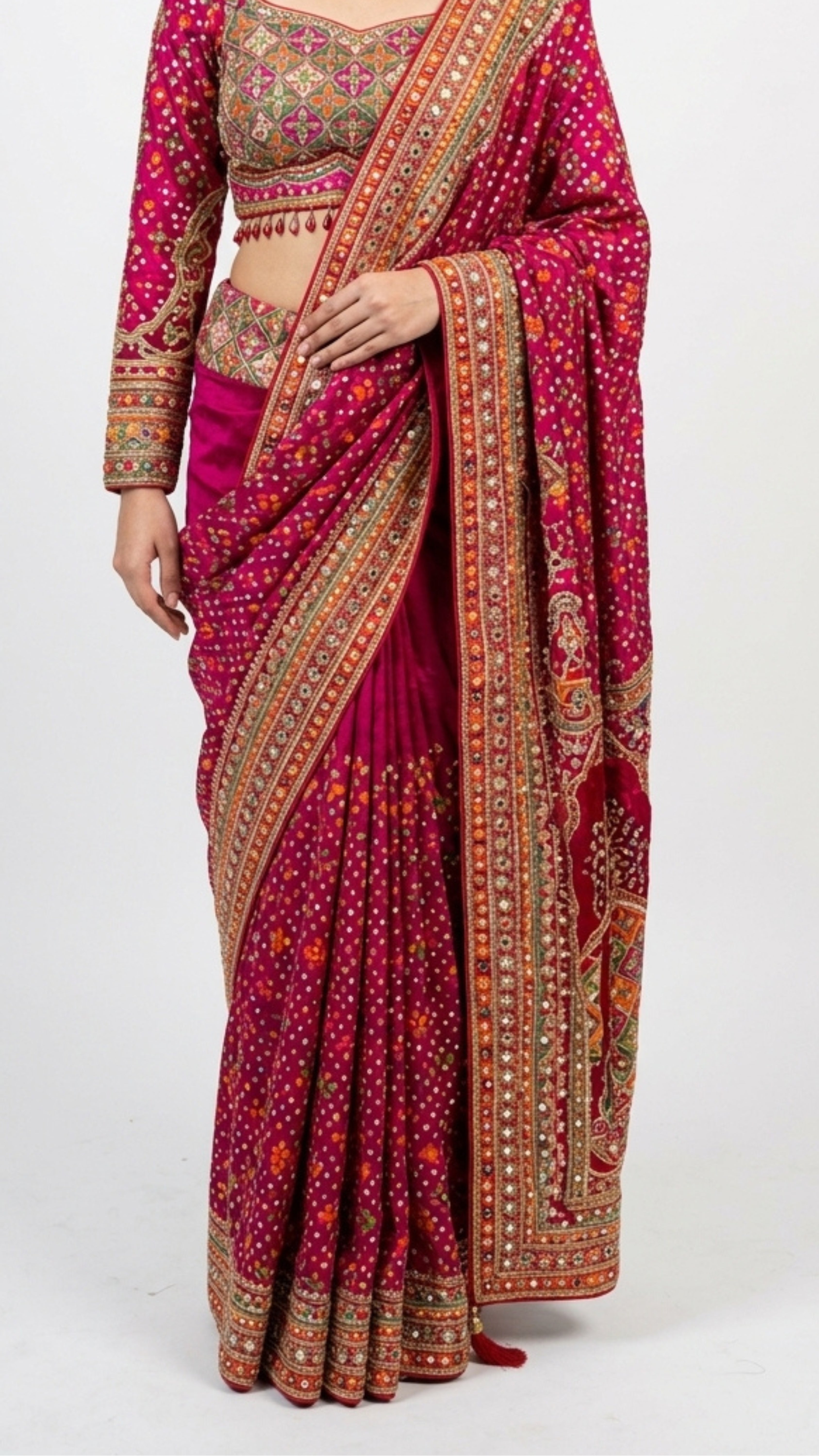 Fuchsia Tissue Silk Saree with Zari, Sequins & Cutdana work