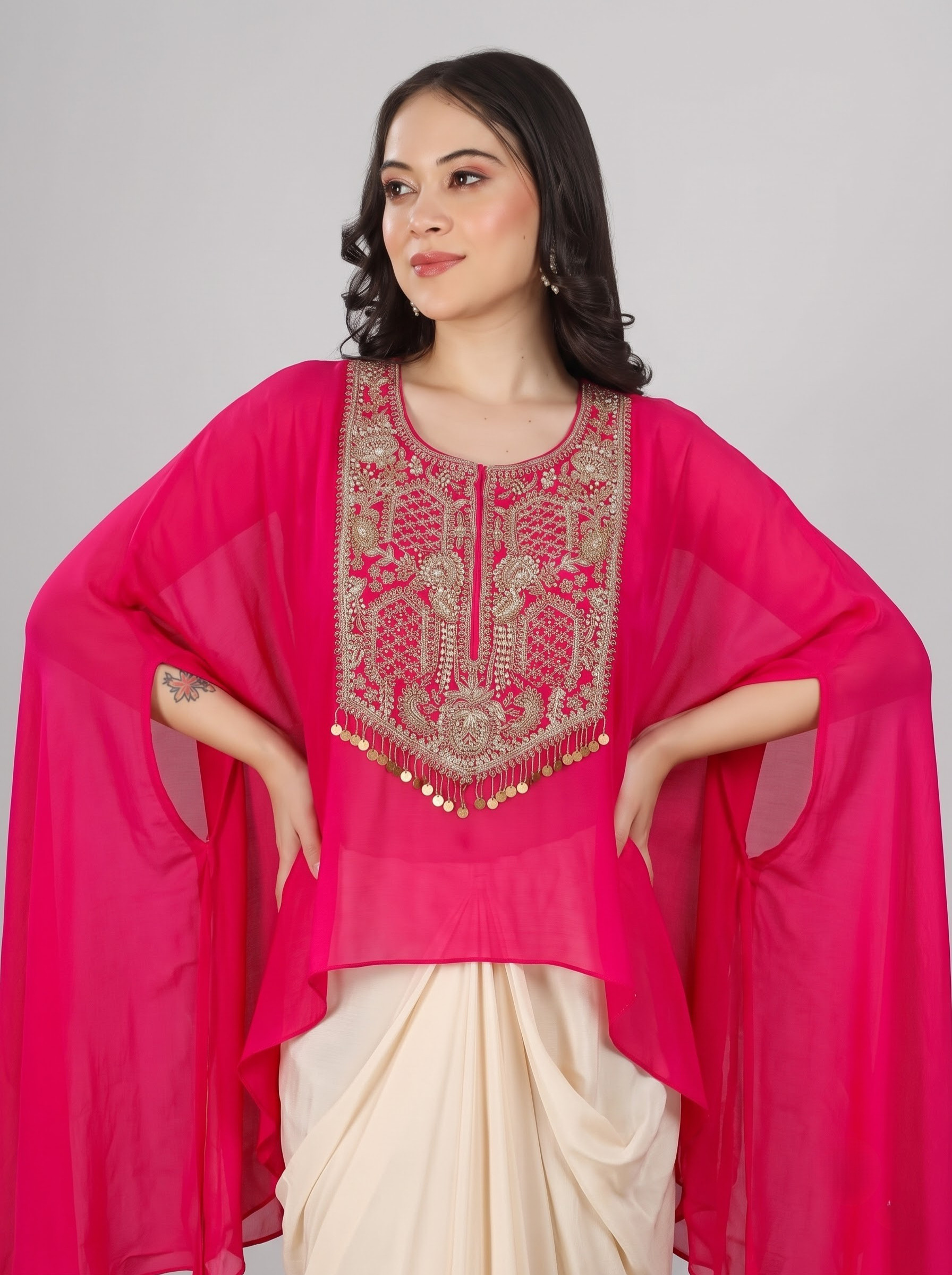 Rani Chinon Indo Western with Cutdana and Sequins Embroidery