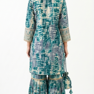 Green Muslin Zari and Thread Sequins