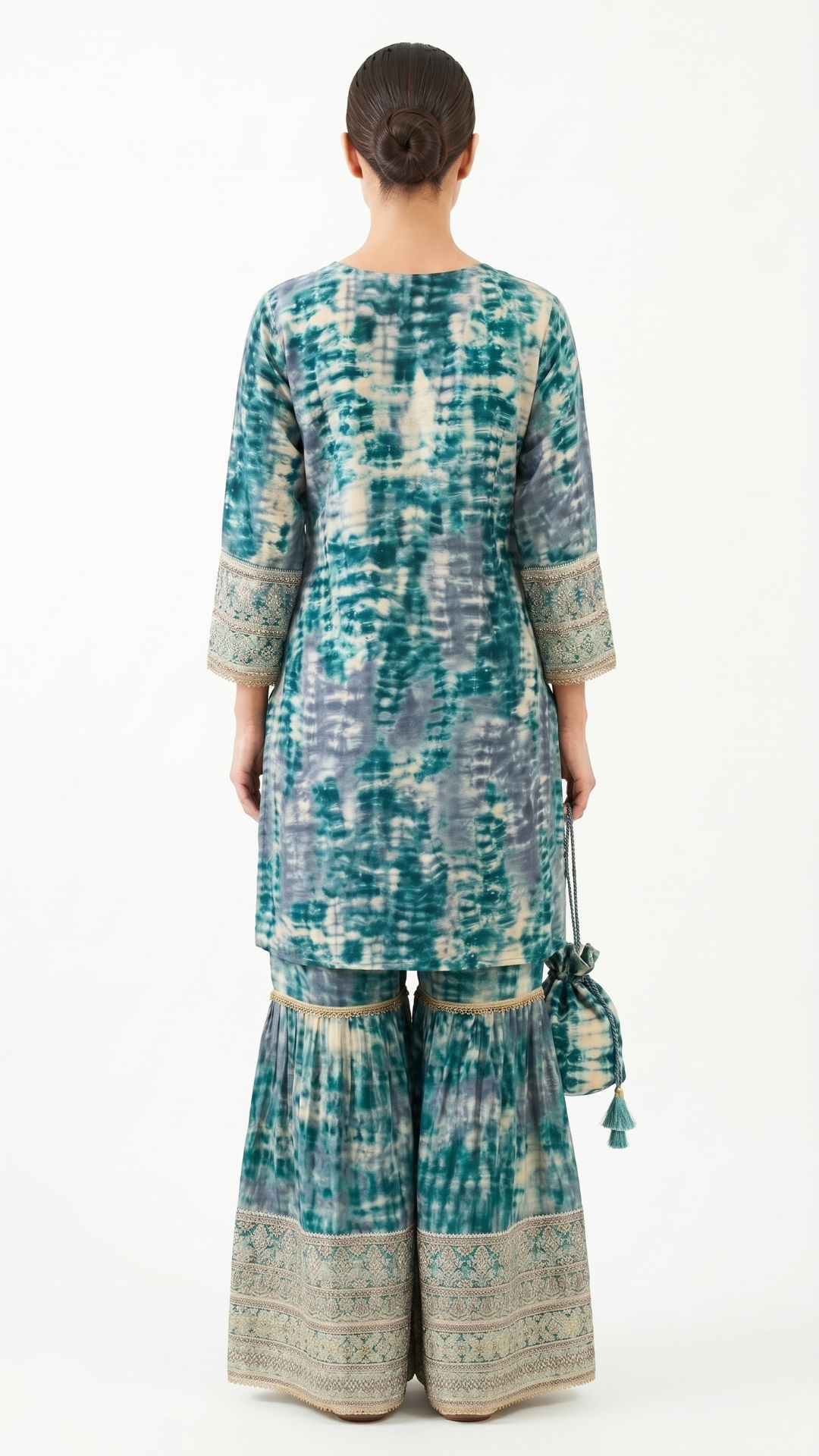 Green Muslin Zari and Thread Sequins
