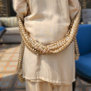 Beige Tissue Indo-Western with Dori, Zari, Gota Patti & Sipi Work