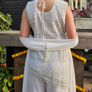White Georgette Indo-Western with Thread, Stone & Pearl Work
