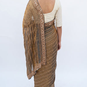 Olive Tissue Unstitched Saree Embellished With Sequins & Cutdana