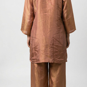 Brown Tissue Fabric Coord Set with Dabka, Cutdana & Sequins Detailing