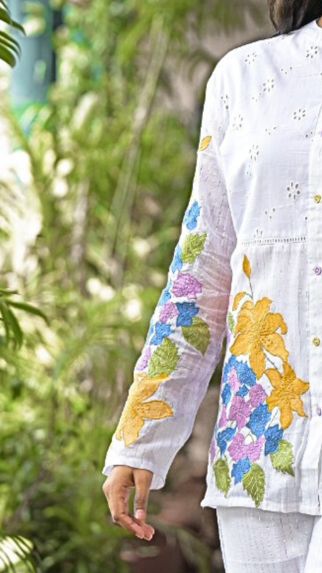 White Cotton Coord Set with Thread Embroidery