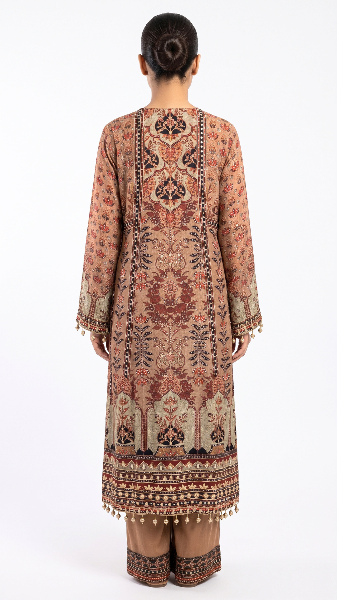 Brown Muslin Fabric Gota Pati Digital Print Sequins