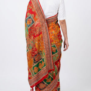 Multicolour Silk Unstitched Saree Embellished With Sequins, Mirror, Stone & Swarovski Work