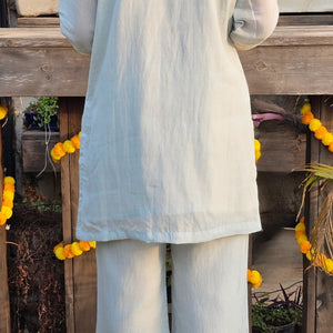 Mulmul Cotton Indo-Western in Sky Blue with Lace Work