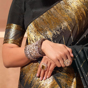 Black Silk Satin Saree with Swarovski Work