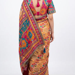 Multicolour Digital Printed Silk Ready Made Saree Embellished With Zari & Sequins Work