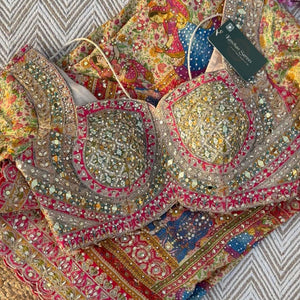 Multicolour Tissue Saree Embellished With Kundan, Sequins & Cut Dana Work