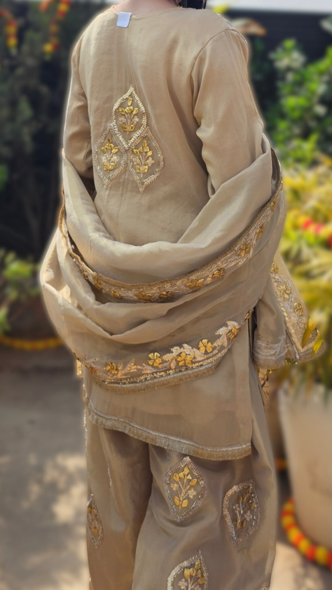 Golden Tissue Indo-Western with Gota Patti Work