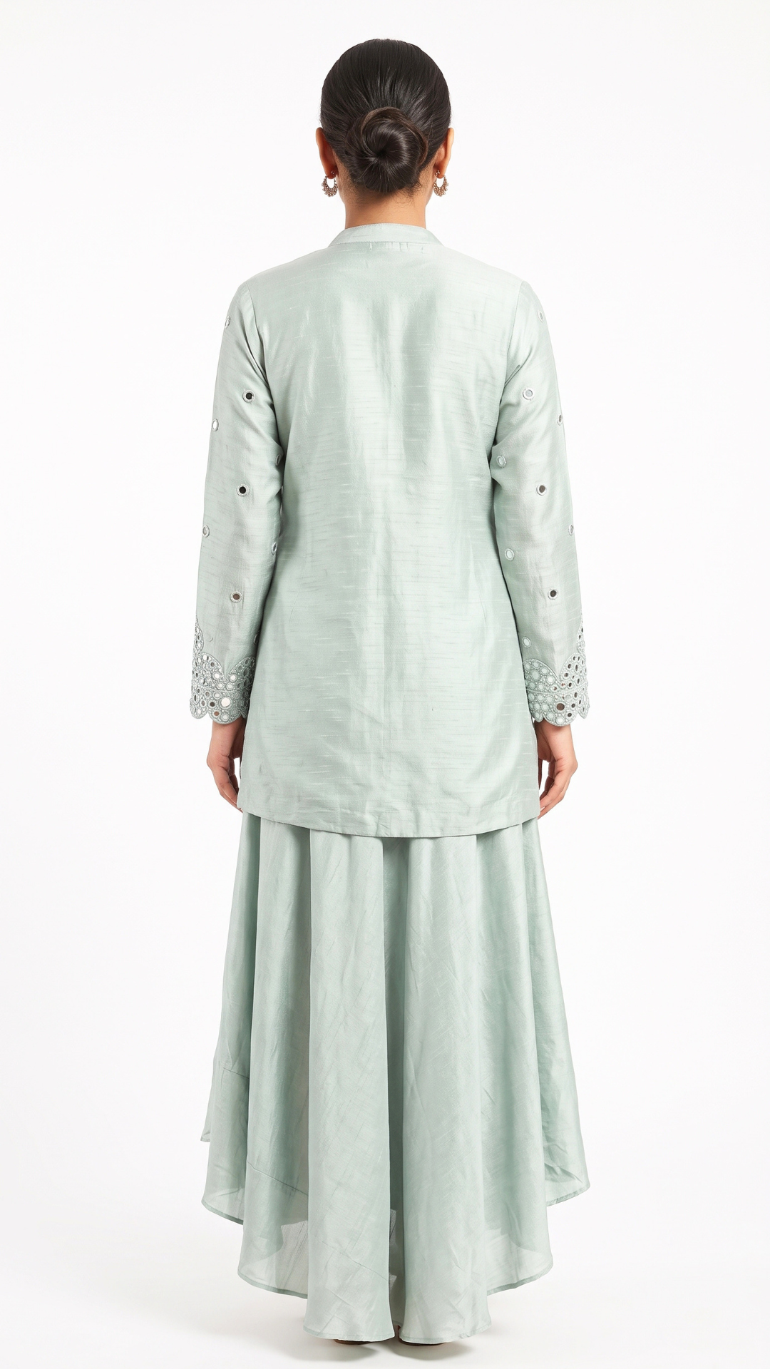 Saga Green Raw Silk Mirror Thread Work Sequins