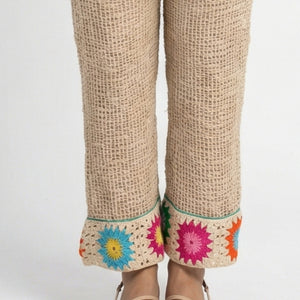 Beige Jute Coord Set with Crosia Detailing