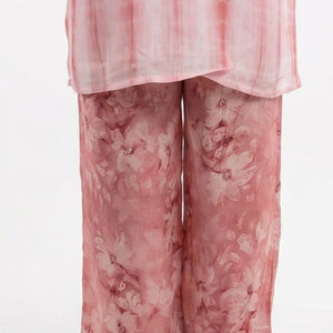 Pink Satin Crepe Coord Set with Sequins, Hand Print, Zari & Stone Detailing