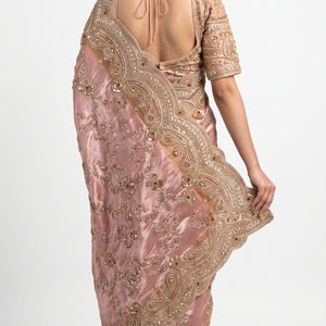 Baby Pink Tissue Saree with Zari, Cutdana & Sequins Work