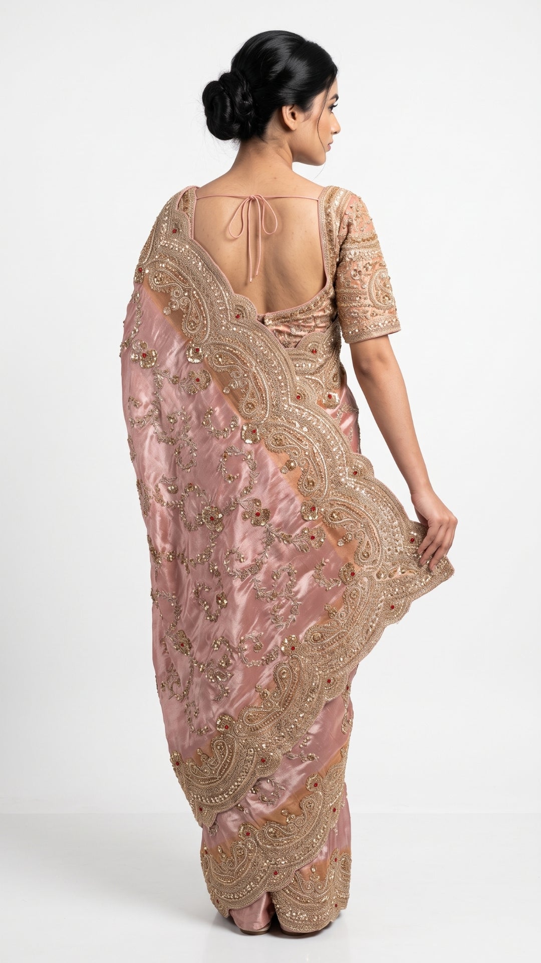 Baby Pink Tissue Saree with Zari, Cutdana & Sequins Work