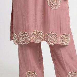Peach Soft Organza Suit with Moti & Cutdana Detailing